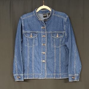 Vintage Erika Denim Jacket L Mandarin Collar Button Trucker Blue 90’s Retro